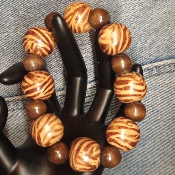 Source Unknown Jewelry - Brown Animal Print Wood Bracelet Pretty Take A Look